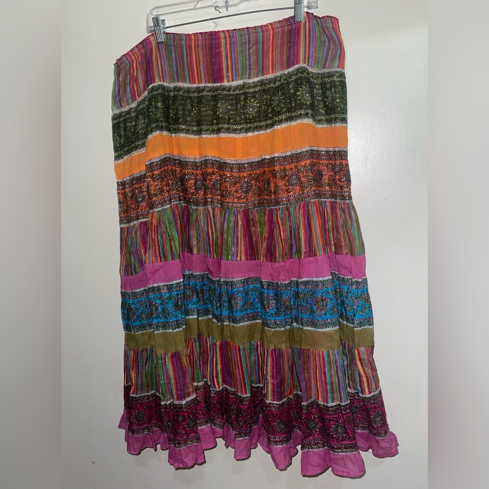 NWOT Multi Color Boho Toered Swing Skirt M/L/XL